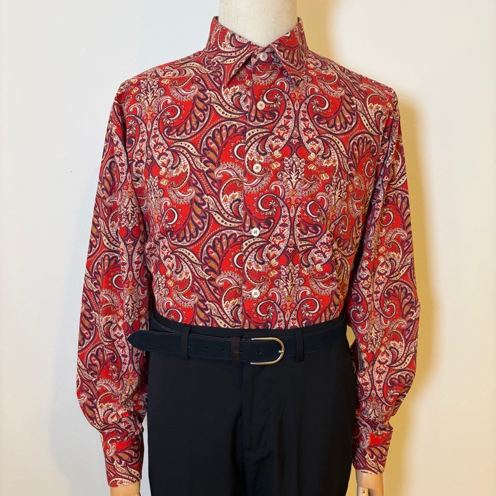 Alan Flusser Men’s XL Red Paisley 100% Cotton Button Down Shirt - Picture 2 of 12
